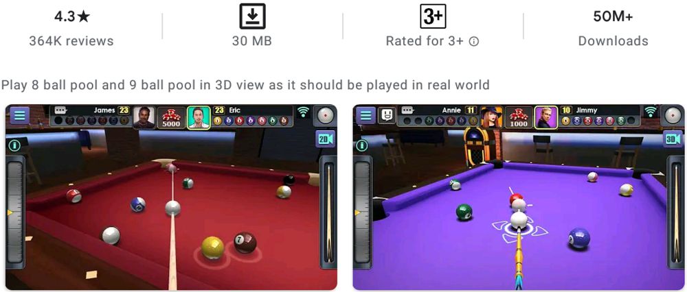 3D Pool Ball-features