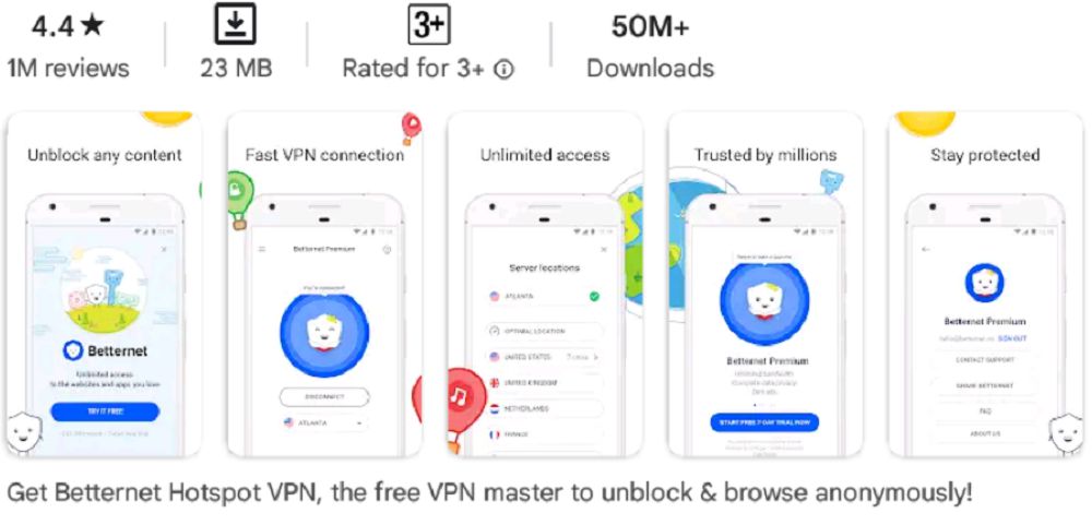 Betternet VPN mod features