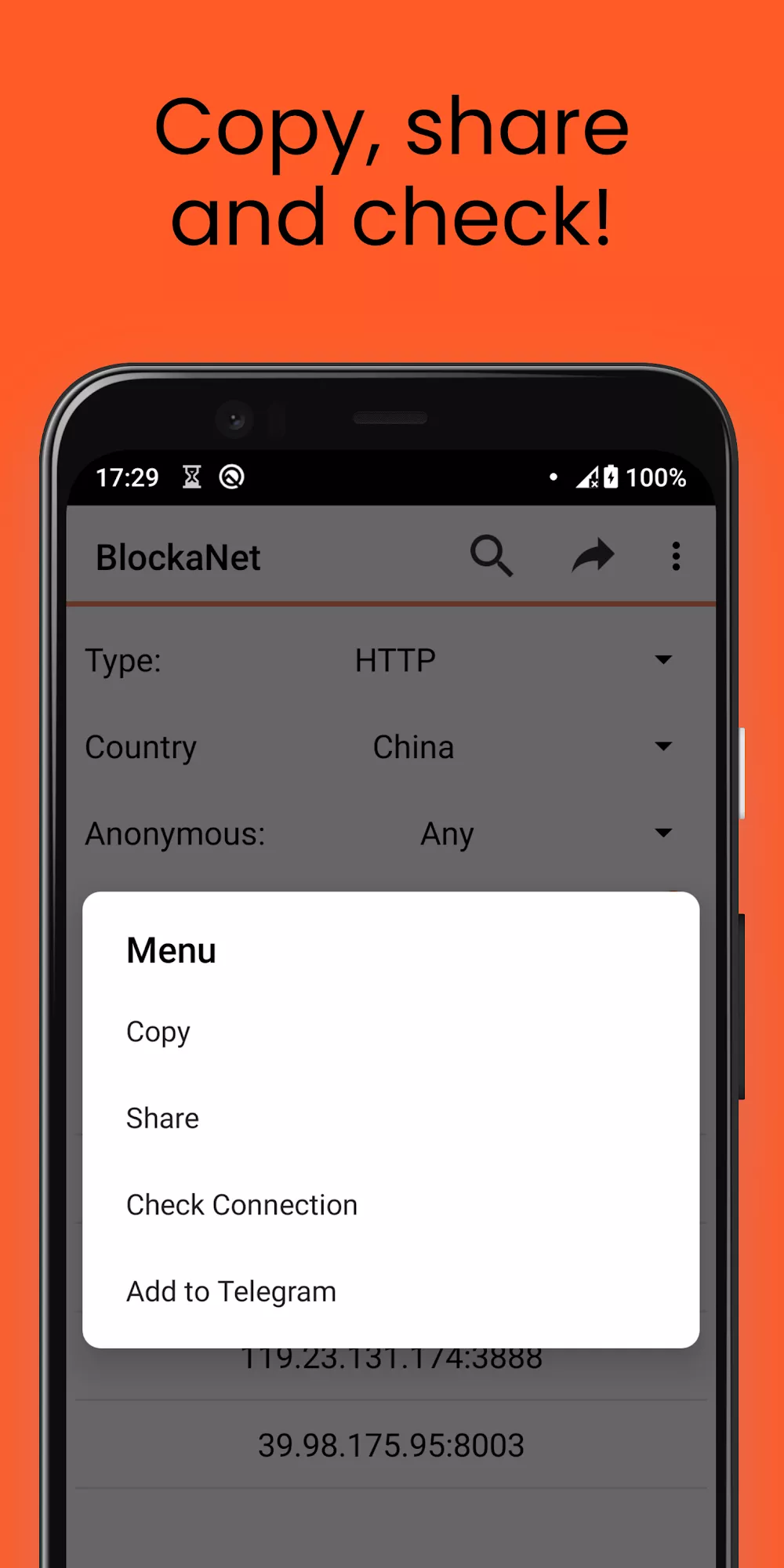 BlockaNet: Proxy list browser